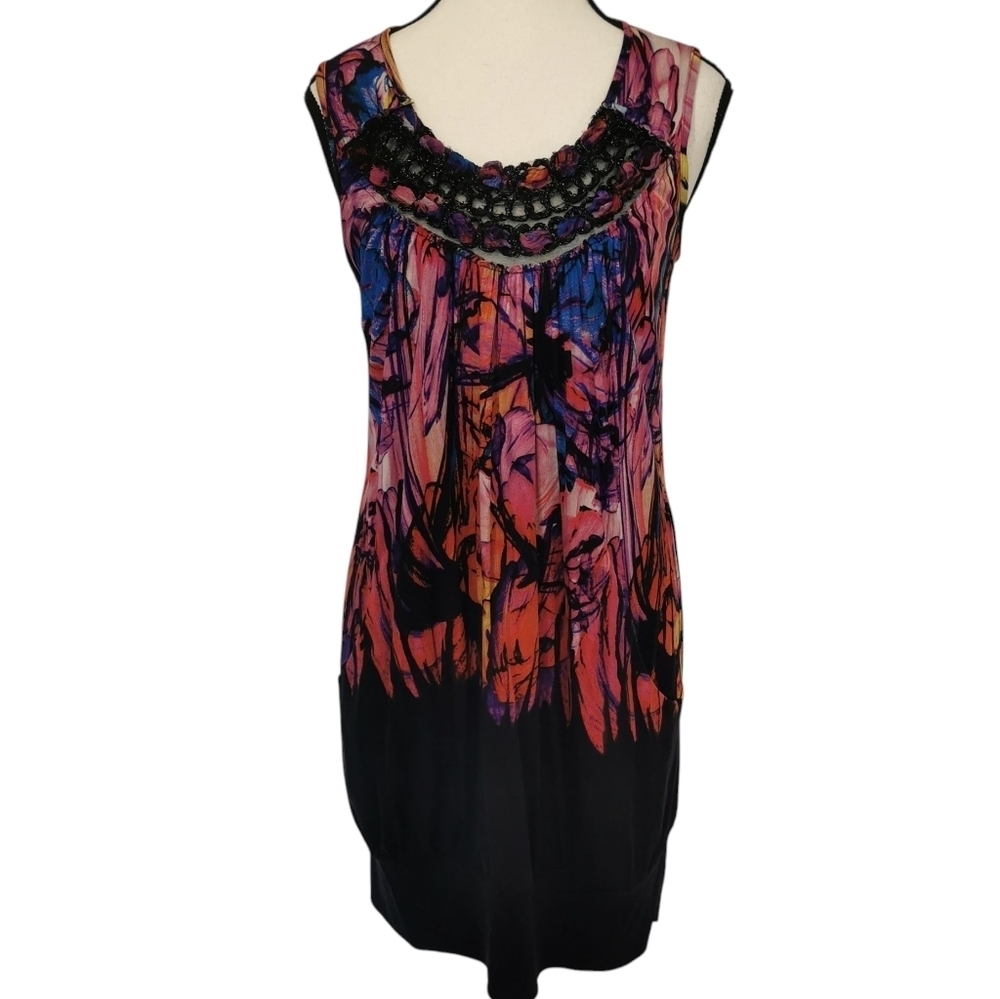 Albert Makali Sleeveless Embellished Scoop Neck Multicolour Mini Dress - Sz M